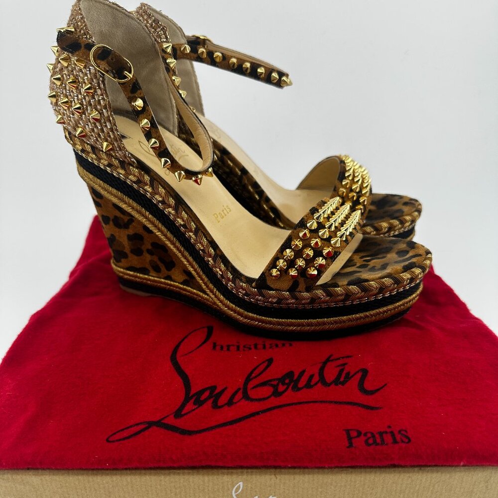 Louboutin MadMonica Leopard Wedges - Size 39